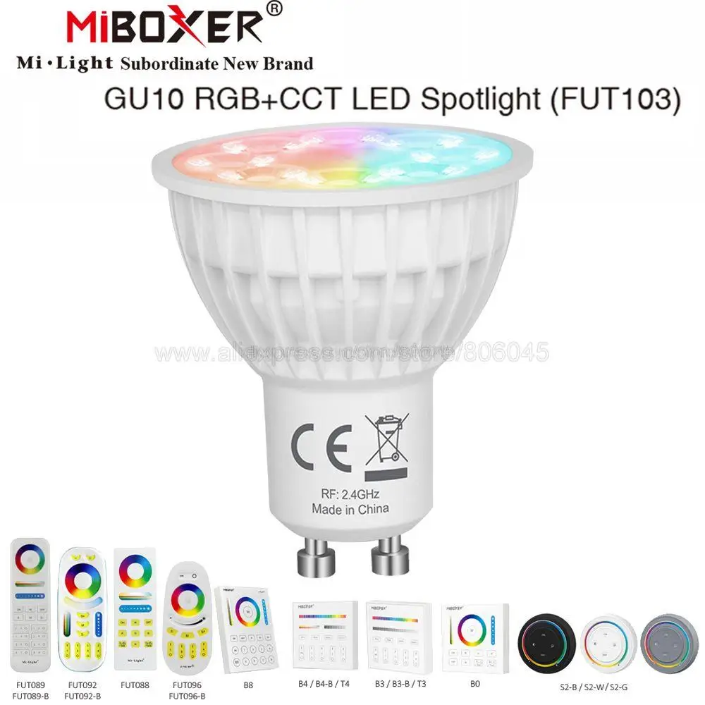 MiBoxer GU10 4W RGB+CCT LED Bulb Spotlight FUT103 110V 220V Full Color Remote Control Smart Bulb WiFi Compatible 4-Zone Remote