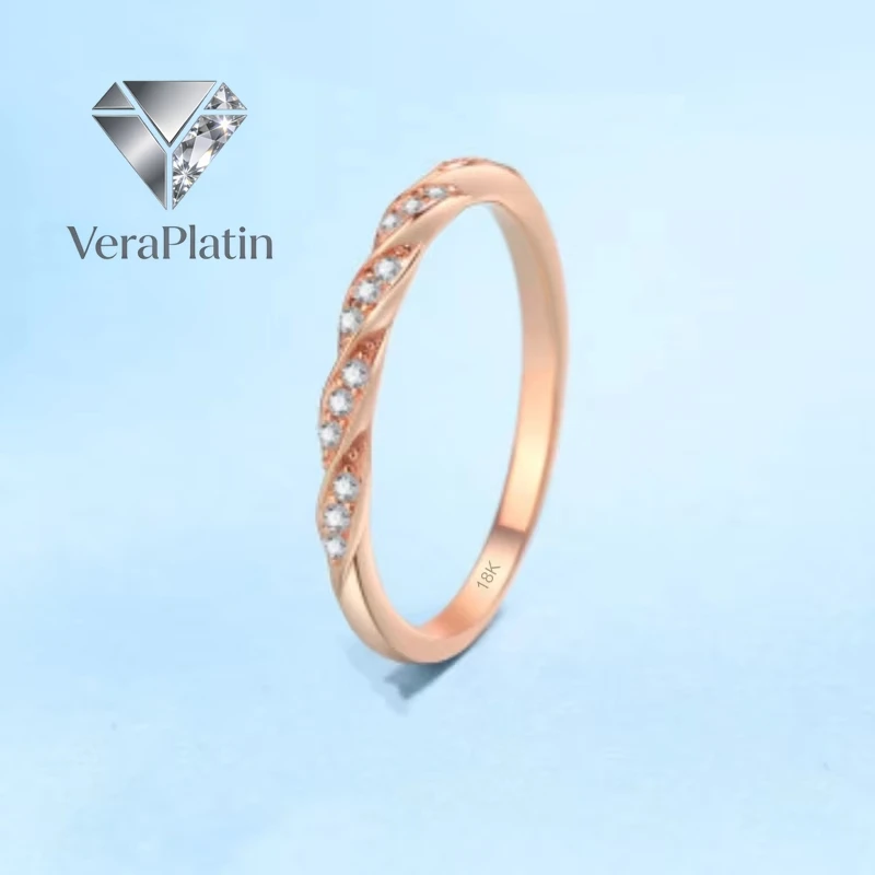 

VeraPlatin Girl Valentine's Day 18K Rose Gold Daughter Birthday Gift Rings 0.12CT Moissanite Diamond Women Wedding Band Lover Fi