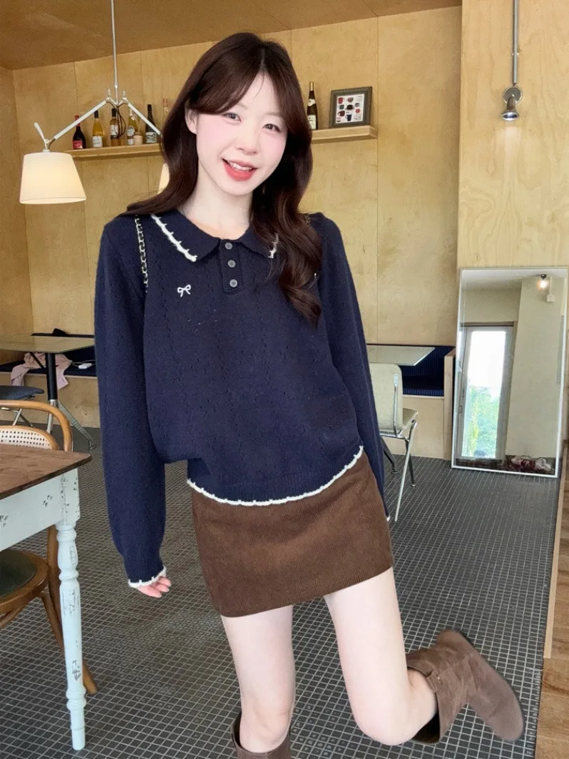 الكورية Sle عقدة مطرزة سترة المرأة الخريف الشتاء تصميم جديد Ele الشباب محبوك أعلى فضفاضة تناسب طويلة...