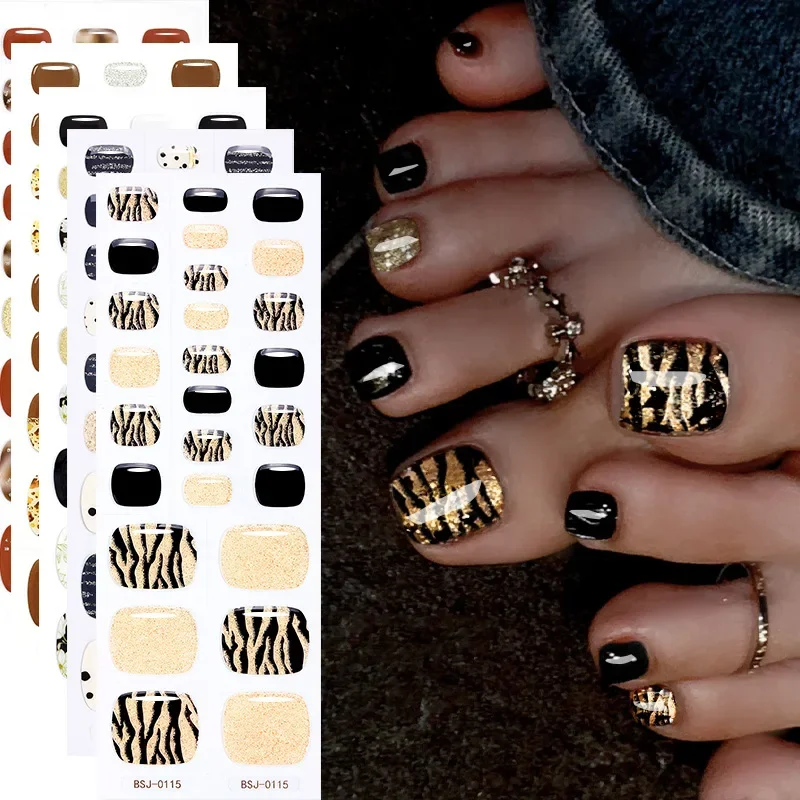 26Tips French Leopard Print UV Gel Toenail Sticker Bronzing Dye Gradient Cross-border Semi Baked Gel Nail Sticker UV Lamp Needed