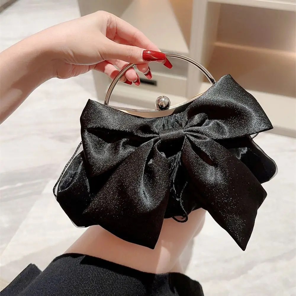 

Fashion Gold Bright Silk Bowknot Evening Bag Chain Shoulder Bags Banquet Clutch Wedding Party Women's Handbags