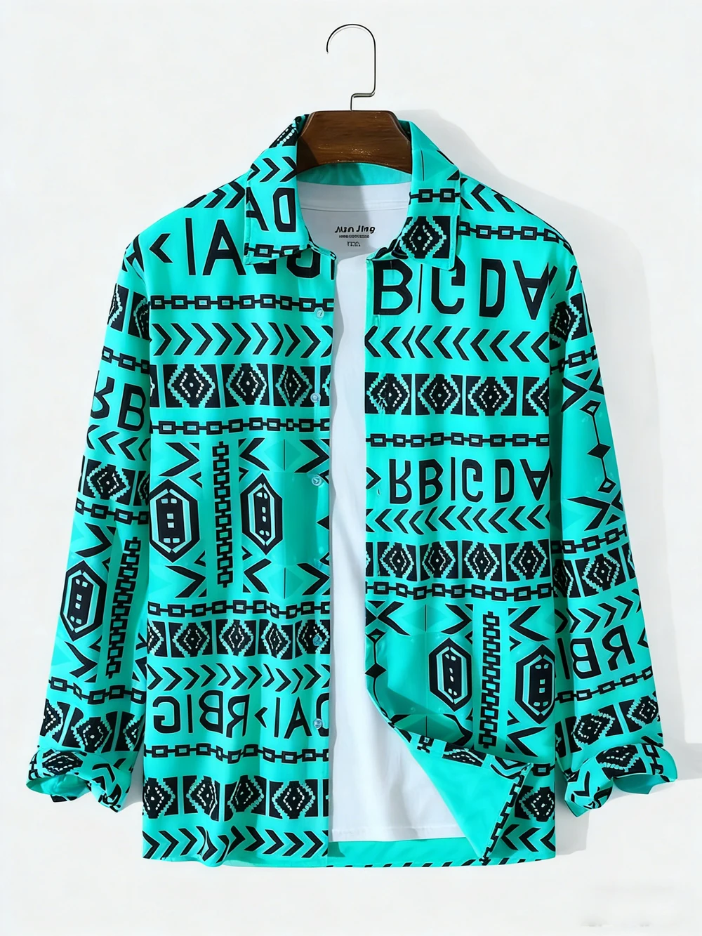 

Мужская рубашка из льна с длинным рукавом, новый стиль, с принтом в виде букв и цепи, высококачественная печать, для отдыха на Гавайях, для активного отдыха и повседневной носки, мужская одежда