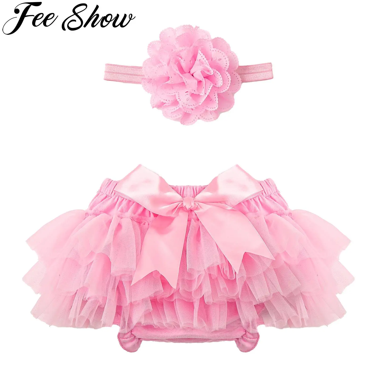 

Baby Girls Tutu Bloomers Headband Set Princess Bow Infant Shorts Ruffle Tulle Toddler Cotton Underwear Panties Diaper Covers