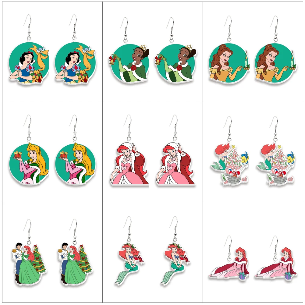 Princess Christmas Disney Pattern Resin Planar Dangle Earrings Flat Back Ear Stud for Decoration Gift Party