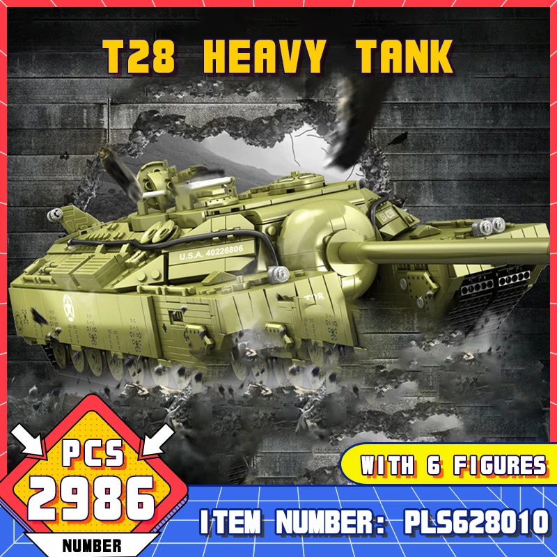 PLS628010 2986Pcs Bricks 1/1 T28 Heavy Tank Building Blocks/Military WW2 Panzer Model Kit/Birthday Gifts Toys For Adults Kids