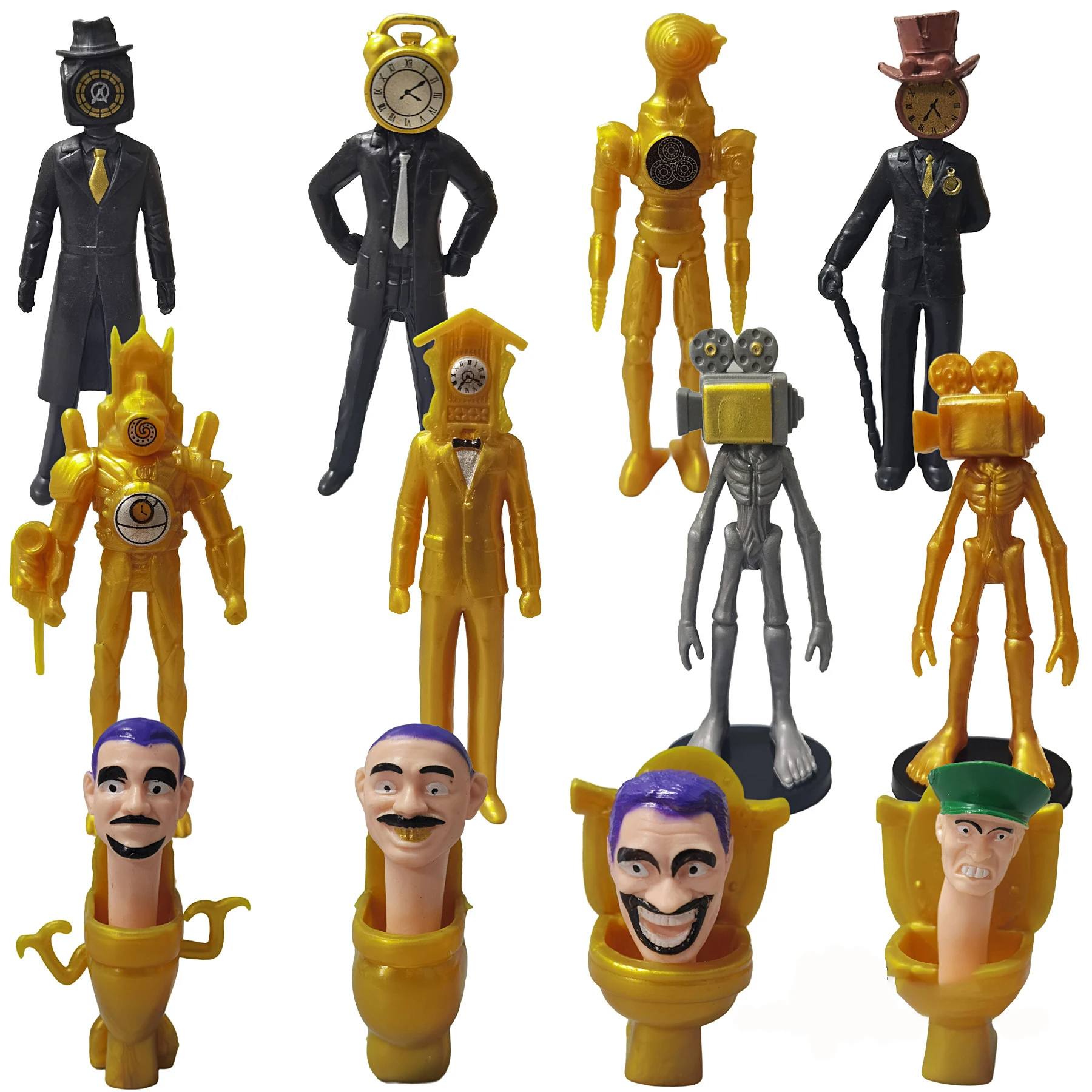 New 12Pcs Skibidi Toilet Gold Action Figure Toilet TV Man Titan Game Figure Home Pandents Halloween Christmas Gift Children Toys