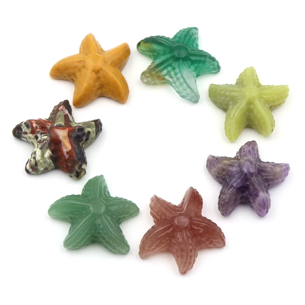 Estatua con forma de estrella de mar de 35mm, Animal marino, piedra Natural curativa, artesanía tallada de cristal, acuario de peces, decoración del hogar, regalo de Año Nuevo