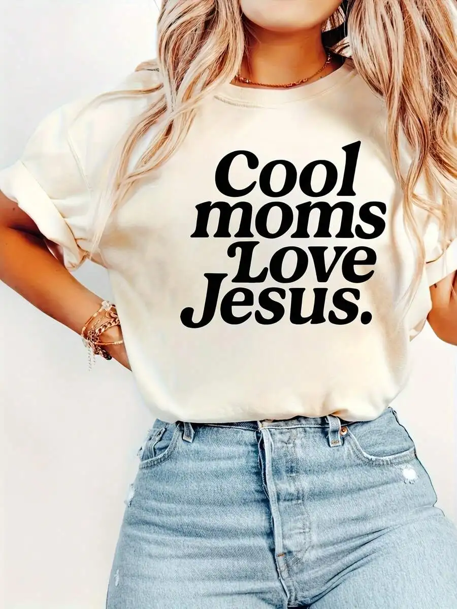 

Женская футболка Christian Cool Moms Love (1 шт.) - с надписью, повседневная, с круглым вырезом, с короткими рукавами
