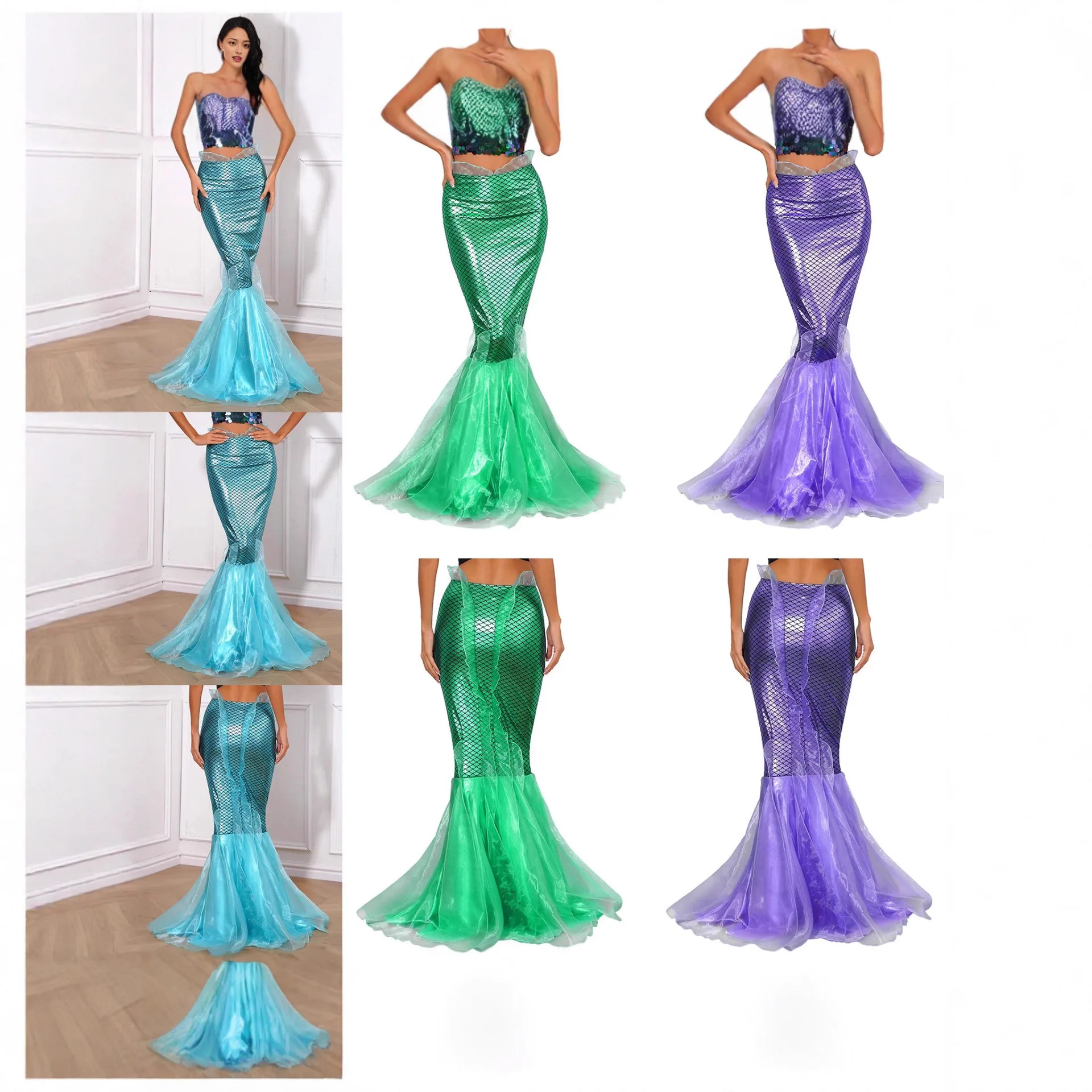 Halloween Cosplay Costume Skirt Mermaid Half Body Fishtail Skirt