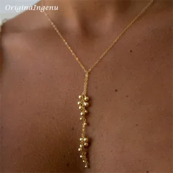 Real 14K Gold Filled Y Necklace Gold Beads Necklace Gold Choker Handmade Pendants Collier Femme Kolye Collares Boho Jewelry