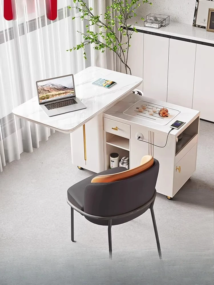 

AA Balcony tea table Household tea table and chair combination Rotatable modern light luxury rock slab mobile small tea cart