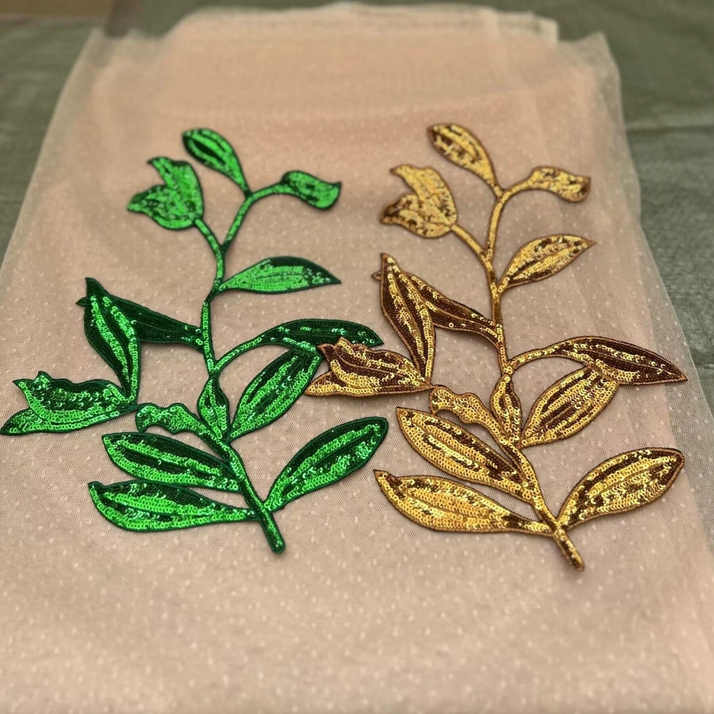 Leaves and branches Sequin Dreamy Sew Iron On Patches Embroidered Badges For Clothes DIY Appliques Craft Decoration