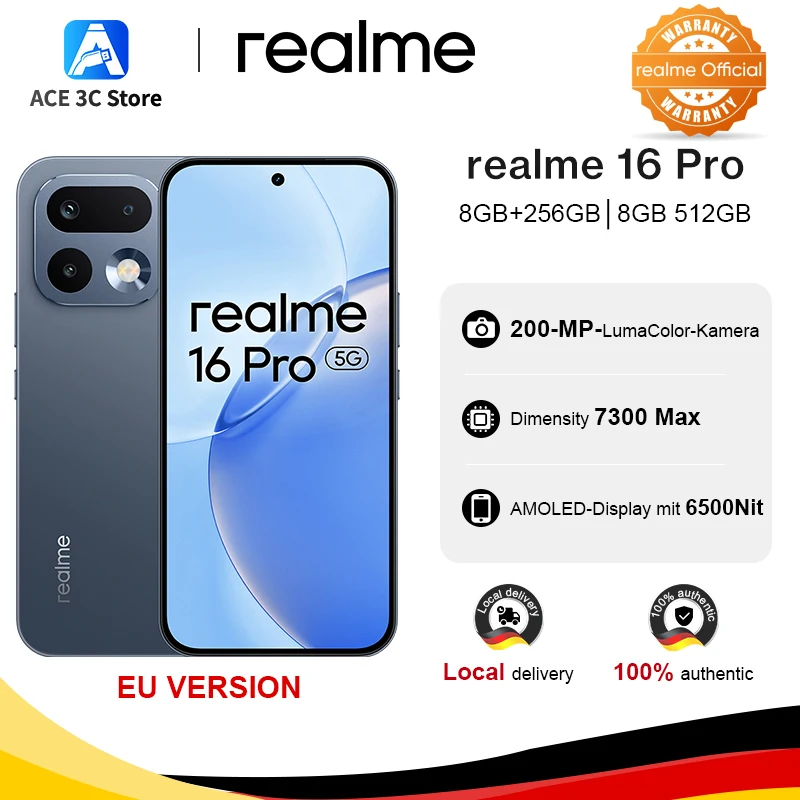 Novedad: smartphone realme 16 Pro 5G, versión europea, con cámara LumaColor de 200 MP, pantalla AMOLED de 6500 nits, batería de 6500 mAh y NFC