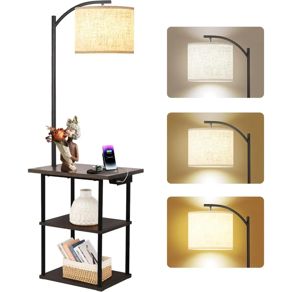 

PESRAE Floor Lamp with Table, End Tables with Charging Station(USB & Type-C & AC Port), 3 Color Temperatures 9W LED Bulb, Modern