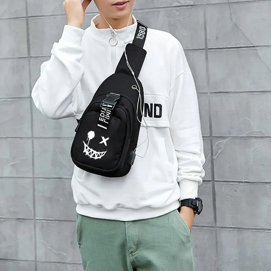 Luminous Smile Face Sling Bag with USB - close-up view