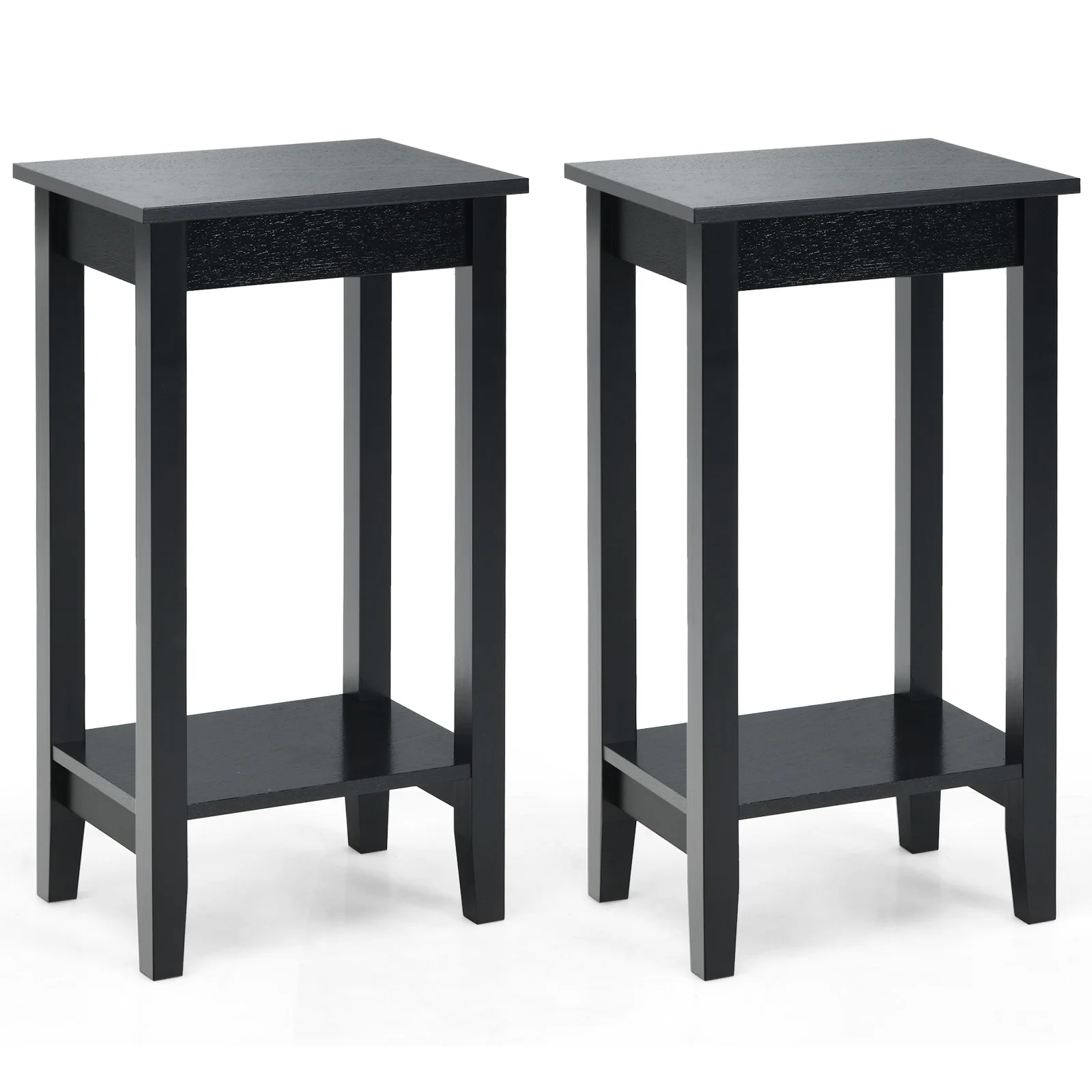 

2PCS 2-Tier Nightstand End Side Table Coffee Table Wooden Legs Bedroom