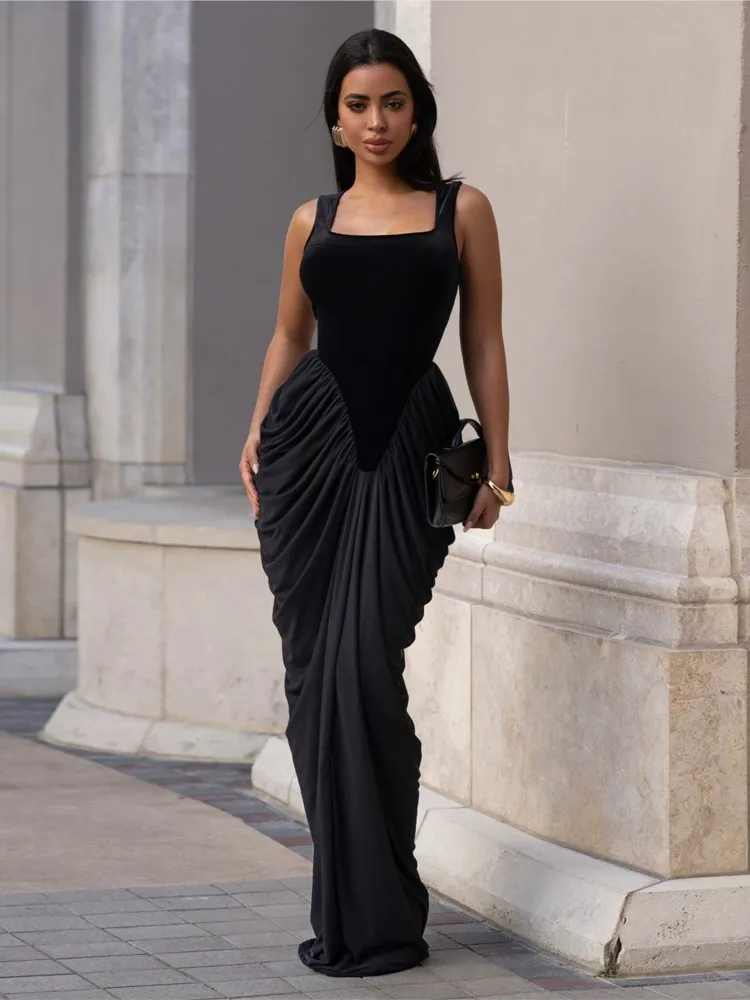 

Dresses 2025 Woman Backless Vestidos Largos Sleeveless Hip-hugging Evening Dress Banquet Spaghetti Strap Solid Color Robe Trendy