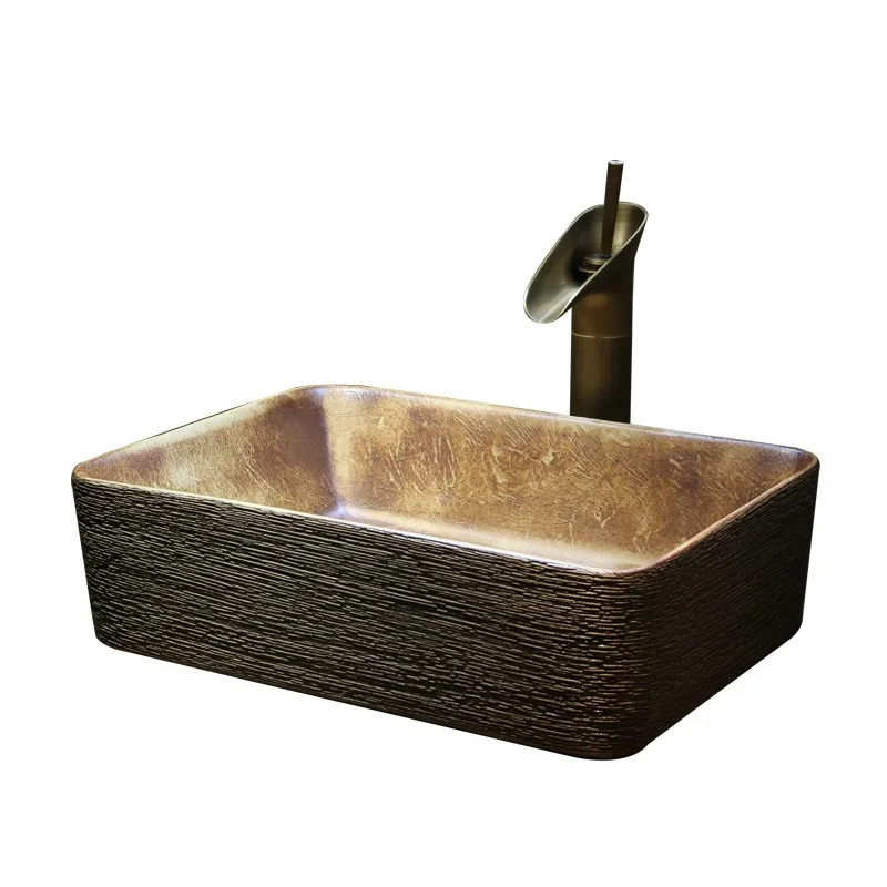 

Retro wash basin, antique countertop basin, new Chinese square art basin