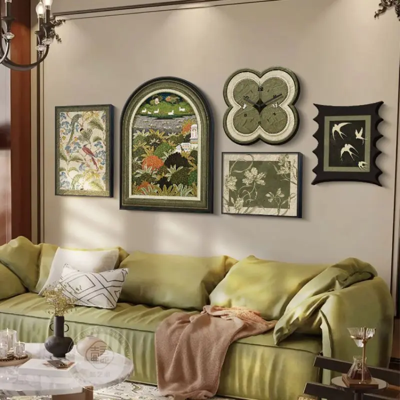 Decorative painting retro mural Jaipur antique background wall garden art French hanging painting living room sofa combination