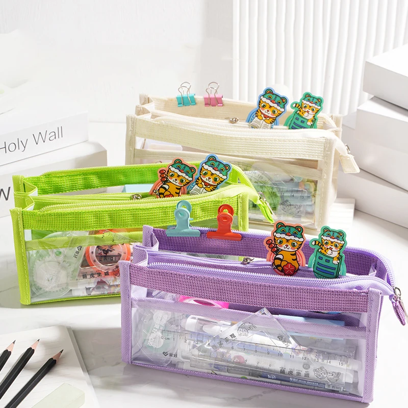 Large Capacity Pencil Bag Transparent Pen Case High Appearance Aesthetic Multifunctional Storage Bag School Supplies Gifts