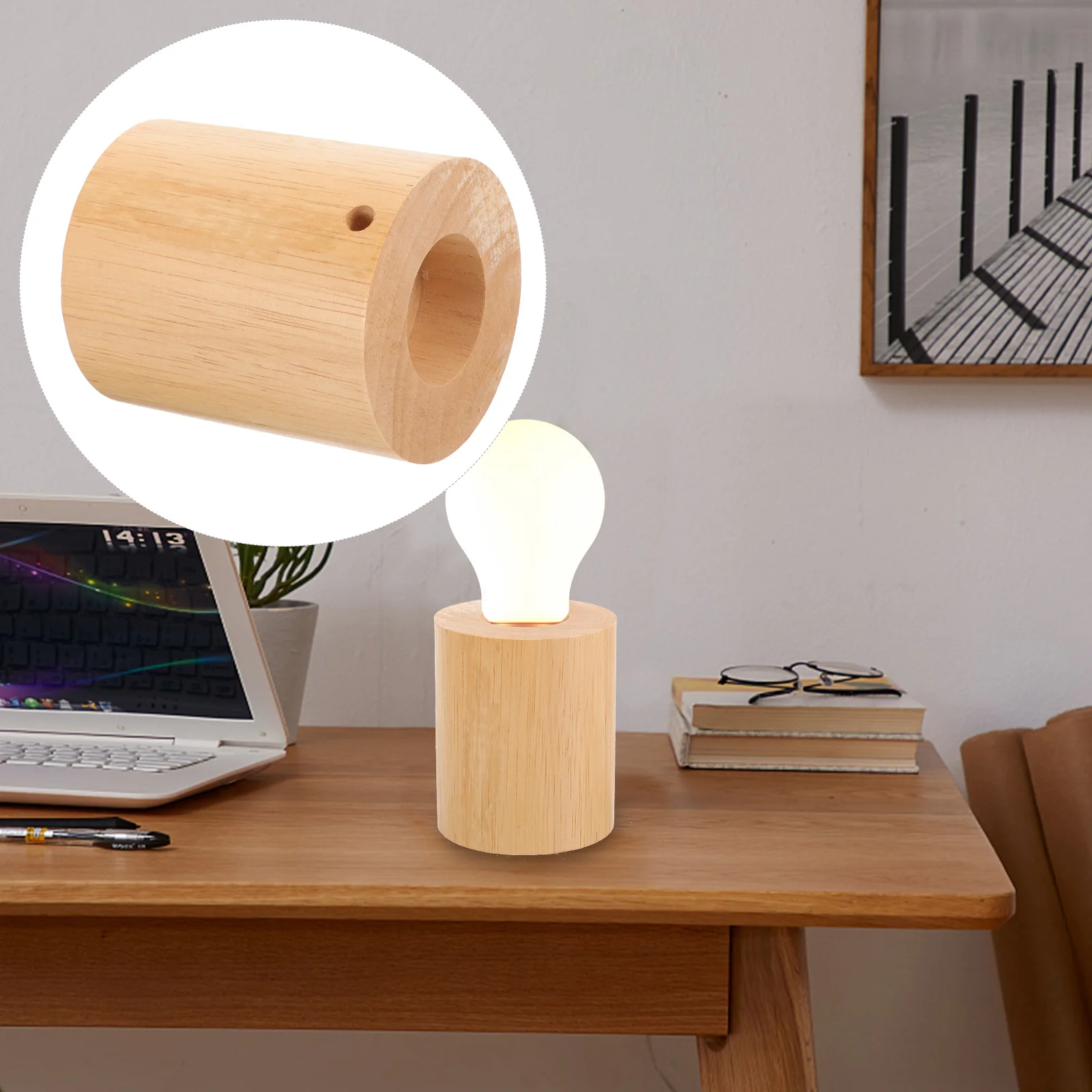 

Wooden Table Lamp Bases E27 Cylinder Night Lamps LED Light Socket Display Rubber Wood Material Long Lasting Portable Desk