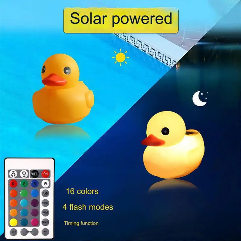 Solar Pool Lights Floating Yellow Duck With Remote Control Glowing Floating Duck Waterproof LED Night Light For Swimming Pool