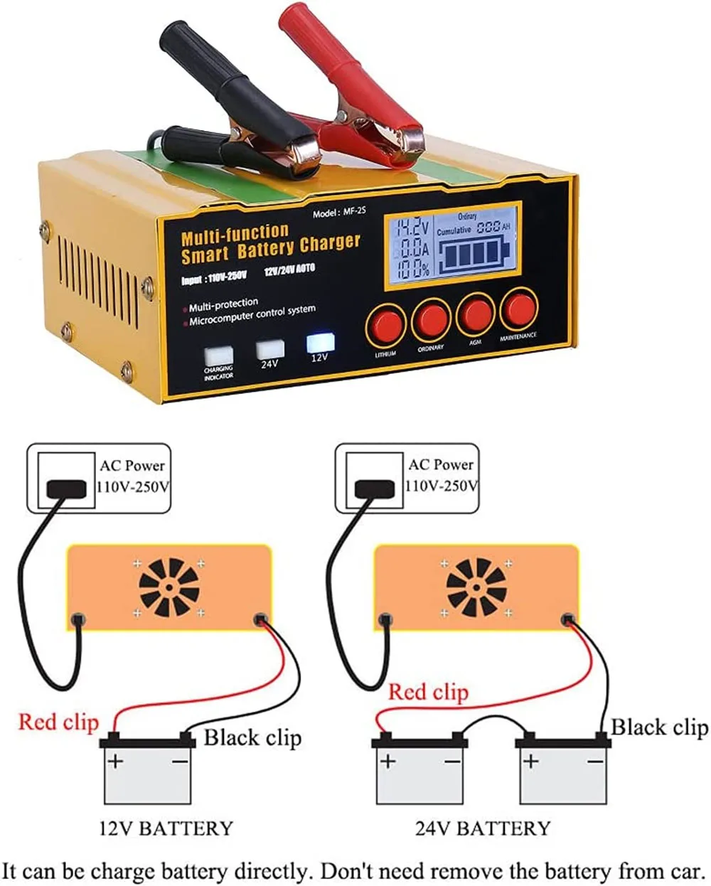 

12-Amp Smart Battery Charger,Lithium,Lead-Acid(AGM/Gel/SLA) Pulse Repair Car Battery Trickle Charger Maintainer 12V 24V/7.5A