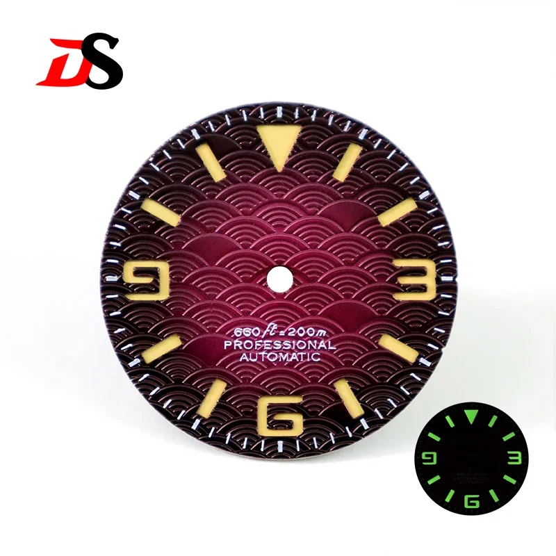 

DS No Date Wave Dial NH38 MOD Beige Retro C1 Green Lume 28.5mm Nh35 Mod Dials Gradient Dual Dial