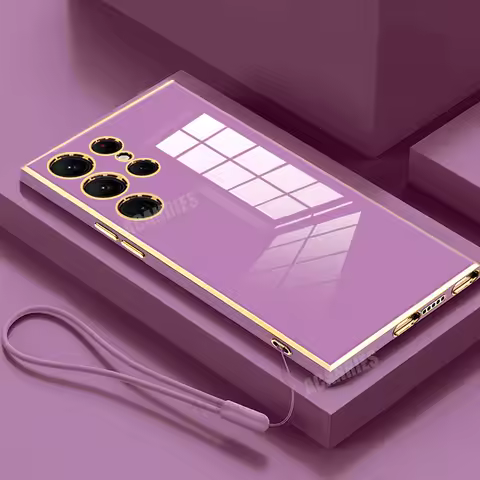 S25ultra S 25 24 23 22 Luxury Plating Silicone Case For Samsung Galaxy S25 S21 S22 S23 S24 Fe Plus Ultra Lanyard Cover S24ultra