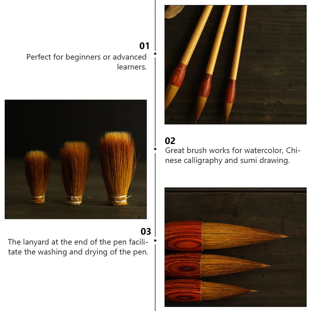 1Pcs Premium Wolf Hair Calligraphy Brush Chinese Sumi Drawing Pen with Hanging Lanyard for Quick Drying Watercolor Art Supplies