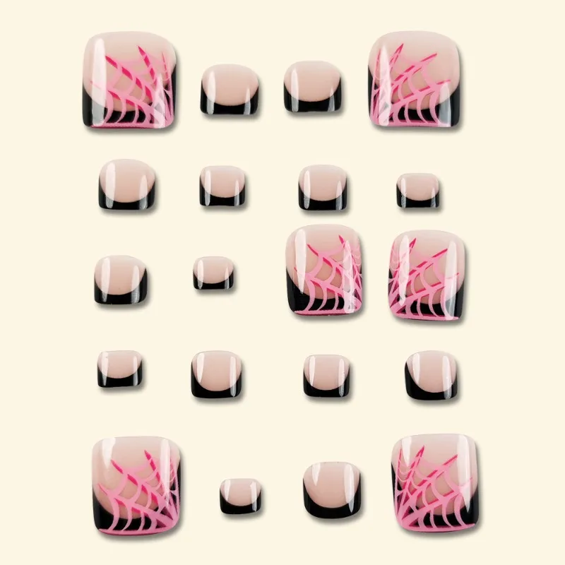 

European and American fake nail patch black pink Spice Girl French manicure wear