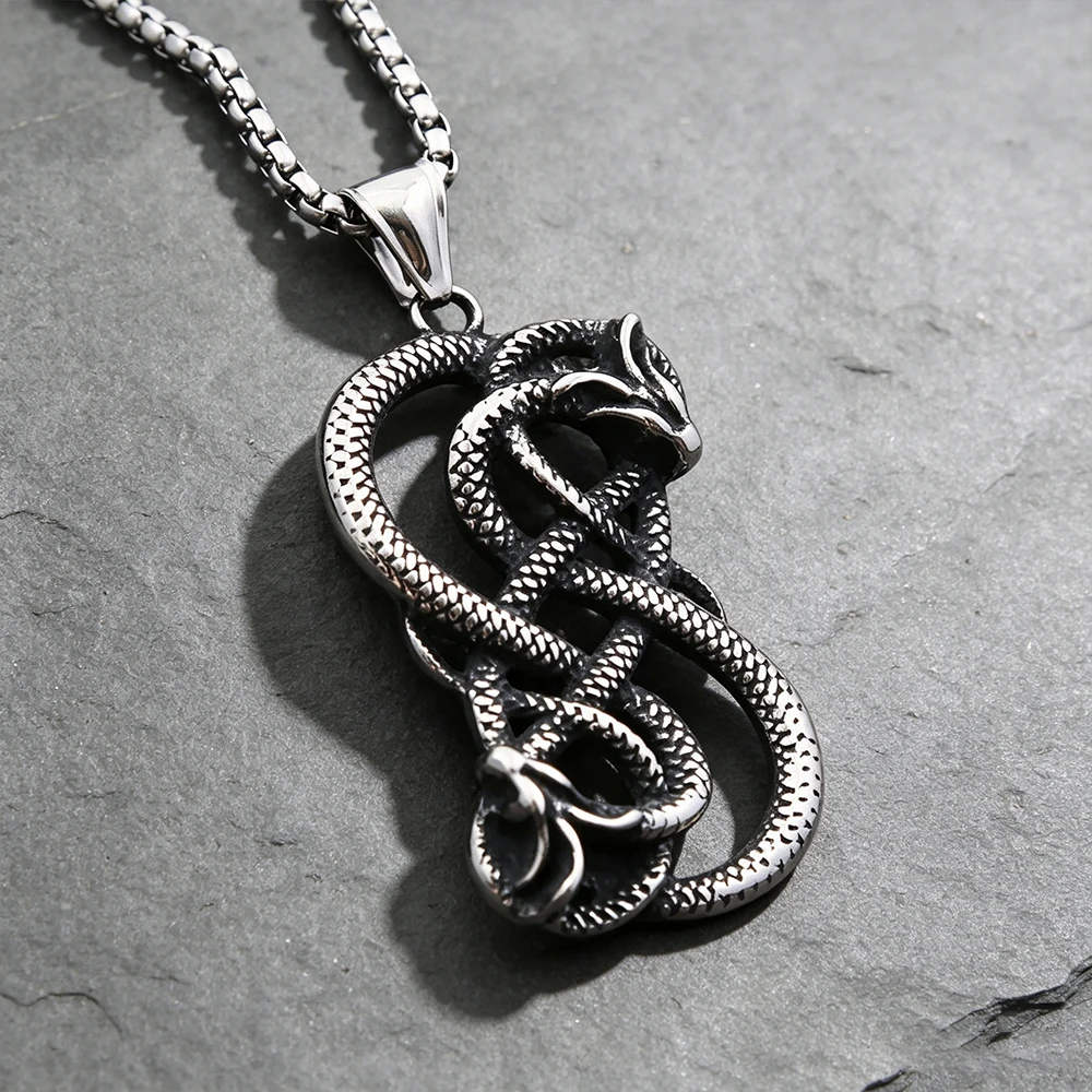 Viking Loki Double Dragon Pendant Necklace Unisex Vintage Gothic Rock Ouroboros Amulet Stainless Steel Jewelry Gift Dropshipping