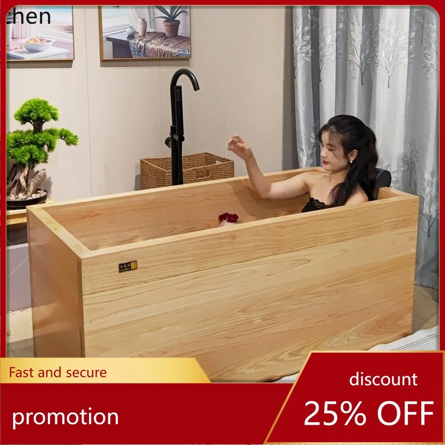 HT  Pine Wood Bathtub Soaking Tub Wooden Bath Bucket Shower Bucket for Adults Home Use