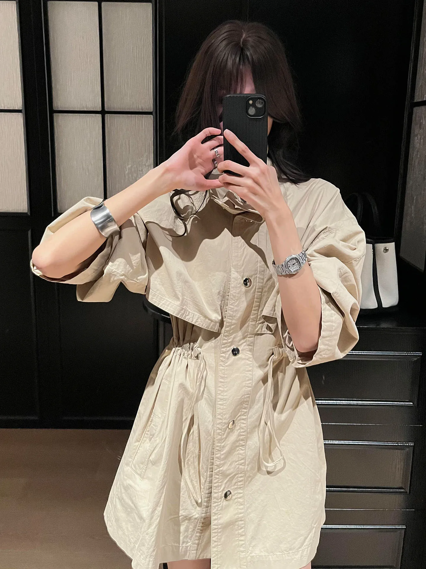 

Ele Chic Women's Tawny Coat Spring 2026 Waist-Cinching Slimming Design Faionable Turn-down Collar ort Outerwear