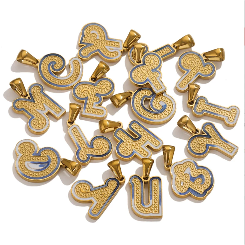 10Pcs/Lot 18K Gold Plated Stainless Steel Alphabet Charms for DIY Pendant Necklace Keychain Jewelry Findings Accessories
