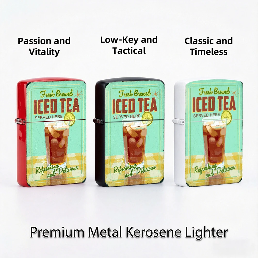 Vintage Flip Top Lighter lighters vintage Fresh Brewed Iced Tea Retro Poster Print lighters for smokers For Collectible Daily
