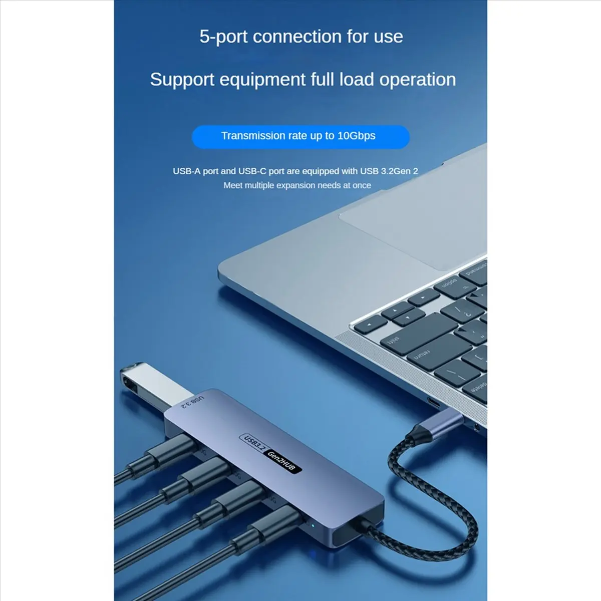 *A14E 2X USB C Hub USB Type-C 3.2 HUB 10Gbps High Speed PD100W Charging USB Type-C 3.2 Adapter Splitter for Laptop Phone PC
