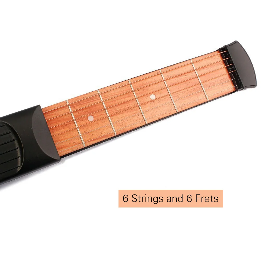 6 String 6 Fret Model Portable Pocket Guitar Neck Chord Trainer Sapele Wood Guitar Practice Tool for Trainer Beginner Black