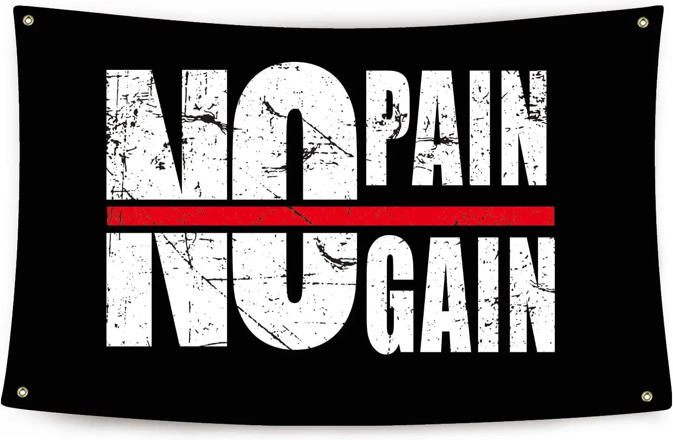 No Pain No Gain Motivational Gym Banner Sign Wall Decor Fitness Workout Art Poster Grunge Style Gym Gift for Him Her