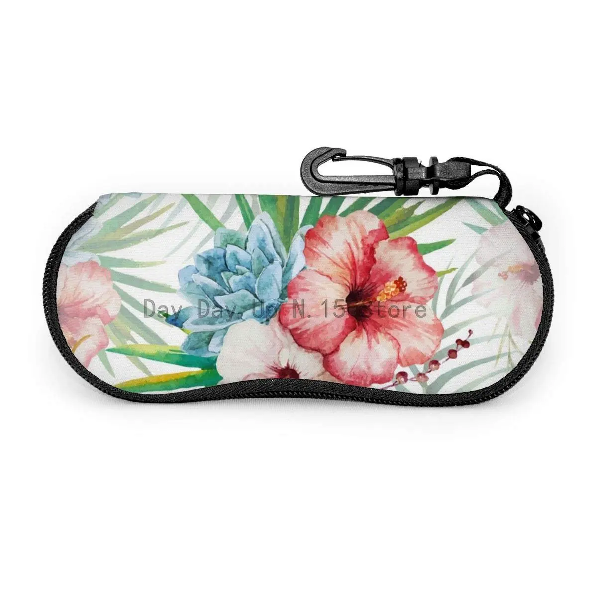 Watercolor Pattern With Parrot And Flowers Sunglasses Case Soft Ultra Light Portable Zipper Eyeglass Case Versatile Neoprene