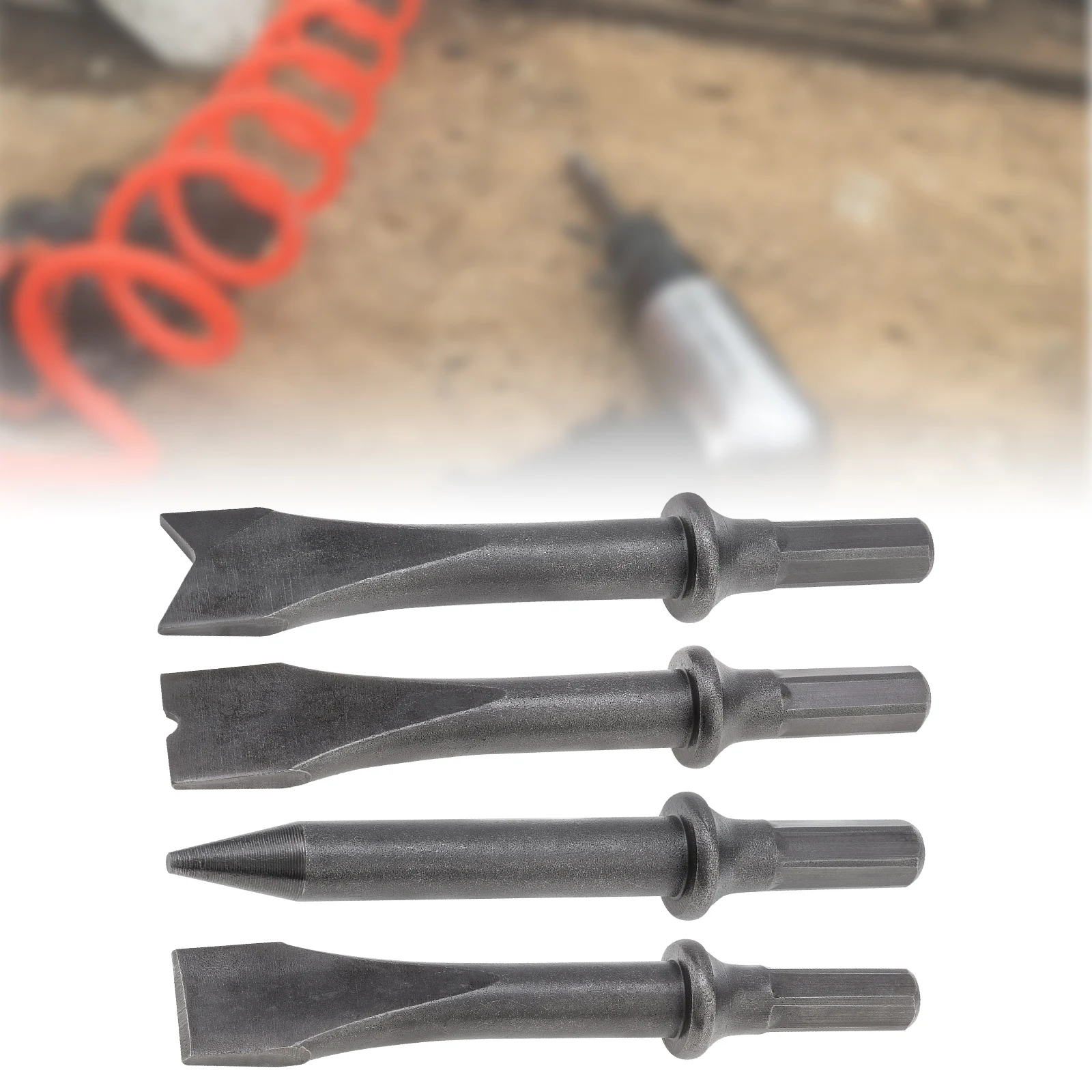 

4pcs/set Air Hammer Chisel Set Hexagonal Shank Heavy Duty Air Impact Head Pneumatic Chisel Set for Rusting Removal / Cutting,