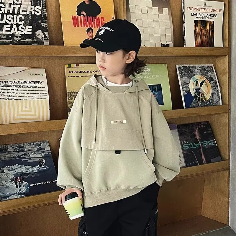2026 Autumn Hooded Sweatshirt Boys Casual Loose Pullover Spring Kids New Trendy Long Sleeve Hoodies Top Teen Tracksuits 5-14Year