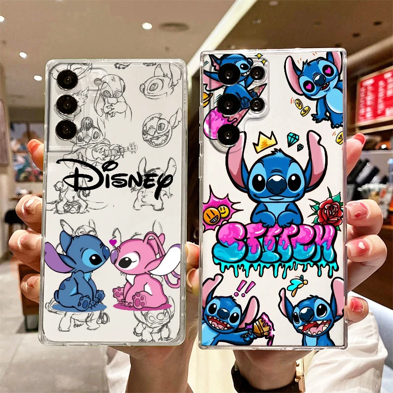 Disney Angel Stitch Lilo Para Samsung S23 S22 S21 Ultra S20 FE Pro Lite S10 S9 S8 Plus 5G Tampa transparente da caixa do telefone