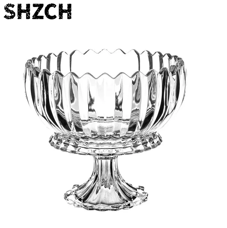 6 to 13 Inches Eco-Friendly Clear Ridge Crystal Glass Fruit Plate with Lid Decorative Bowl and Platter Set