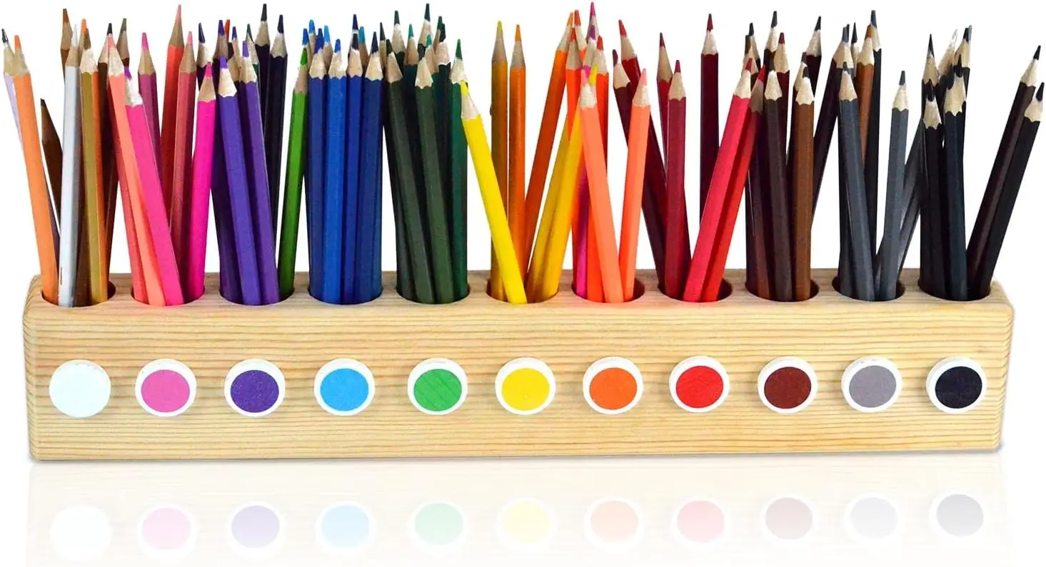 

Solid Wood Desk Pen Holder, Colorful Pencil Organizer for Kids, Office & School Supplies