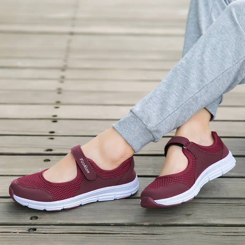 2022 Summer Breathable Women Sneakers Healthy Walking Mary Jane Shoes Sporty Mesh Sport Running Mother Gift Light Flats 35-42