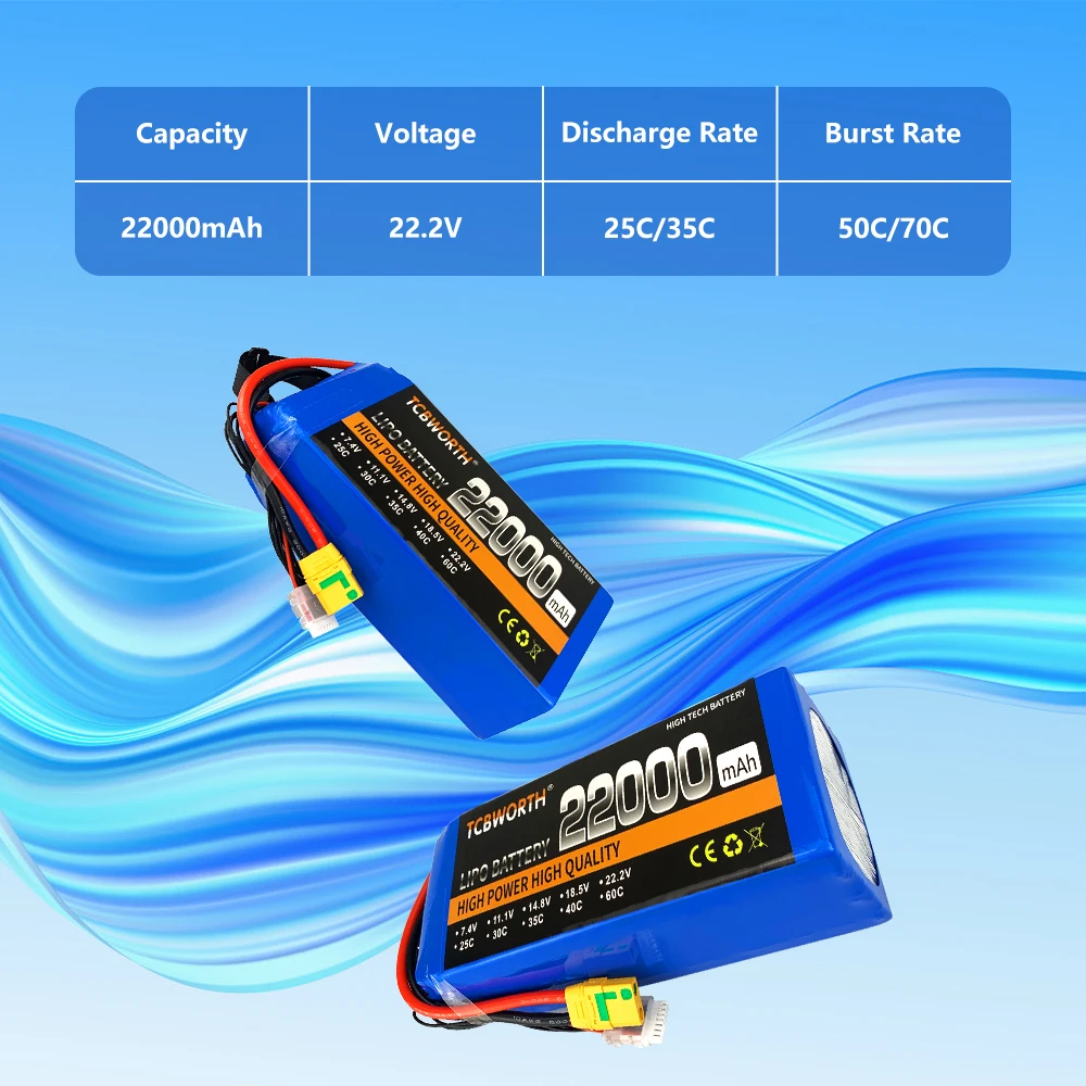 Batteria RC LiPo 6S 22.2V 22000mAh 25C 35C per RC Car Airplane Tank Drone Toy modelli 6s batterie RC aerei agricoli LiPo