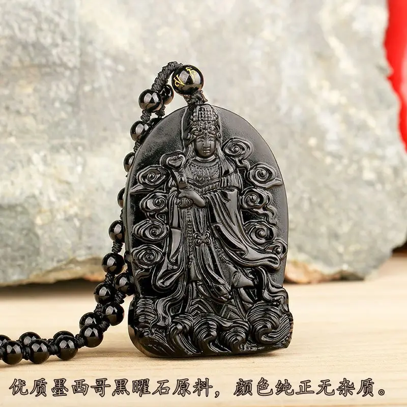 

Natural Obsidian Pendant Goddess Matsu of The Sea Mazu Pendant Amulet Bless Peace Necklace Smooth Sailing Everything goes well