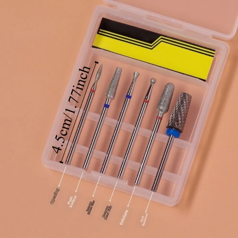 6-teiliges professionelles Nagelpolierkopf-Set mit hoher Härte, tragbare Nagelkunst-Bohrer-Sets mit Box zum Entfernen abgestorbener Haut