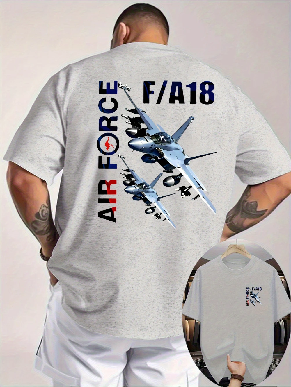 Men'S Casual T-Shirt F/A18 Fighter Jet Graphic Print Breathable Knit Fabric Regular Fit Short Sleeve Tee for Outdoor Activities